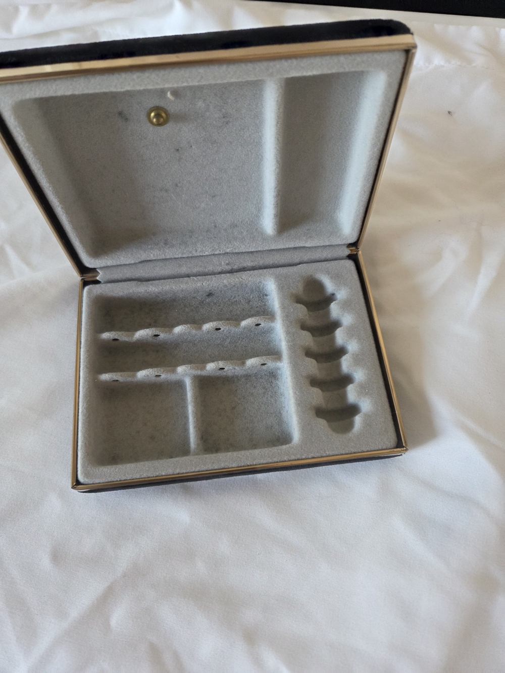 Vintage Black Velvet Travel Jewelry Case Box Organizer Ring Earring Slot